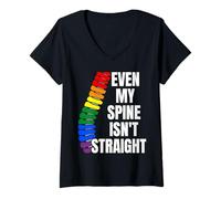 Mujer Even My Spine Is Not Straight Rainbow Funny LGBT Pride Camiseta Cuello V