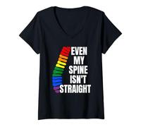 Mujer Even My Spine Is Not Straight Rainbow Funny LGBT Pride Camiseta Cuello V