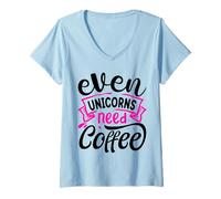 Mujer Even Unicorns Need Coffee Camiseta Cuello V