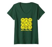 Mujer Evento EDM Fiesta Techno, Sonrisa Acid House, Que tengas un buen viaje Camiseta Cuello V
