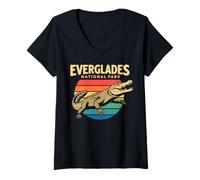 Mujer Everglades National Park Retro Cocodrilo Estilo Vintage Camiseta Cuello V