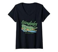 Mujer Everglades National Park Wildlife Florida Cocodrilo Vintage Camiseta Cuello V