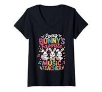 Mujer Every Bunny Favorite Music Teacher Cute Easter Bunny Music Camiseta Cuello V