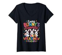 Mujer Every Bunny Favorite Reading TeacherEaster Bunny Book Lover Camiseta Cuello V