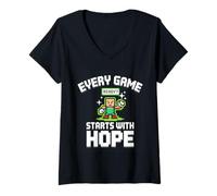 Mujer Every Game Starts With Hope Gamer Kids Pixel Camiseta Cuello V