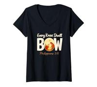 Mujer Every Knee Shall Bow Nativity - Philippians 2:10 Christmas Camiseta Cuello V