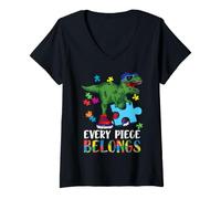 Mujer Every Piece Belongs T-Rex Dinosaur Autism Awareness Camiseta Cuello V