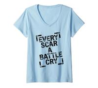 Mujer Every Scar A Battle Cry Arte Retro Envejecido Camiseta Cuello V