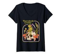 Mujer Everybody Croaks Frog Skull Mushroom Retro Funny Adult Humor Camiseta Cuello V