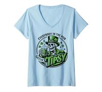Mujer Everybody In The Pub Gettin' Tipsy Skeleton St. Patrick's Camiseta Cuello V