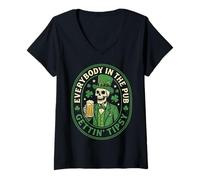 Mujer Everybody In The Pub Gettin' Tipsy St Patricks Day Skeleton Camiseta Cuello V