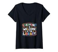 Mujer Everyone Is Welcome At The Library Reader Librarians - Camiseta Cuello V