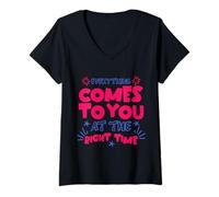 Mujer Everything At The Right Time Positive Quote Motivational Camiseta Cuello V