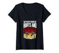 Mujer Everything Hurts and I'm Really Hungry Funny Workout Gym Mot Camiseta Cuello V
