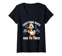 Mujer Everything Hurts and I'm Tired Duck Funny Gym Humor Camiseta Cuello V