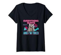 Mujer Everything Hurts And I'm Tired Funny Raccoon Meme Gym Cover Camiseta Cuello V