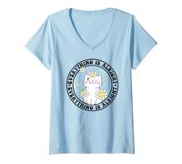 Mujer Everything is Alright Positive Quote Smile Cat Daisy Flower Camiseta Cuello V