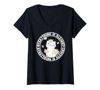 Mujer Everything is Alright Positive Quote Smile Cat Daisy Flower Camiseta Cuello V