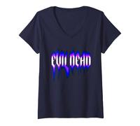 Mujer Evil Dead Burn Película de Terror Efecto Gótico Brillo Halloween Camiseta Cuello V