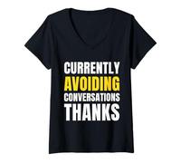 Mujer Evitar conversaciones Sarcasmo introvertido divertido Camiseta Cuello V