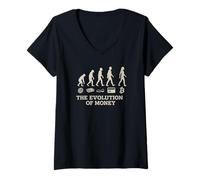 Mujer Evolución del Dinero Era Digital Gráfico Camiseta Cuello V