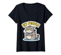 Mujer EW People Funny Cat Lover Antisocial Introvertido Anti Social Camiseta Cuello V