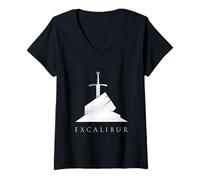 Mujer Excalibur La Espada Legendaria en la Piedra del Rey Arturo Camiseta Cuello V