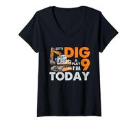 Mujer Excavadora 9º cumpleaños Vamos a cavar y Jugar Hoy Gráfico Camiseta Cuello V