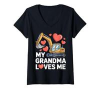 Mujer Excavadora My Grandma Loves Me Boys Girls Kids Nieto Camiseta Cuello V