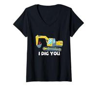 Mujer Excavadora Valentine Love Pun Construction I Dig You Camiseta Cuello V