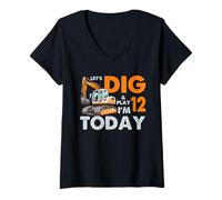 Mujer Excavator 12th Birthday Vamos a cavar y Jugar Hoy Gráfico Camiseta Cuello V
