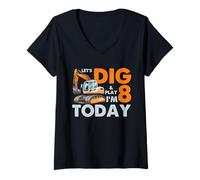 Mujer Excavator 8th Birthday Vamos a cavar y Jugar Hoy Gráfico Camiseta Cuello V