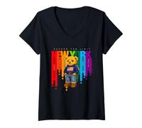 Mujer Exceed The Limit New York Teddy Bear- Colorful NYC Boroughs Camiseta Cuello V