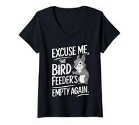 Mujer Excuse Me the Bird Feeder’s Empty Again Funny Squirrel Camiseta Cuello V
