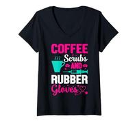 Mujer Exfoliantes De Café Y Guantes De Goma Camiseta Cuello V