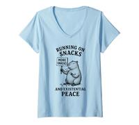 Mujer Existencial Peace Capibara Comer Snack Lover Camiseta Cuello V
