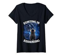 Mujer Existente Es Agotador Divertido Mapache Meme Bootleg Animales Camiseta Cuello V