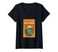 Mujer Explora Harbor Bar Camisa Retro Scenic Maine Landscape Camiseta Cuello V