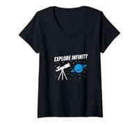 Mujer Explorar Infinity Astronomy Telescopio Saturno Diseño Espacial Camiseta Cuello V