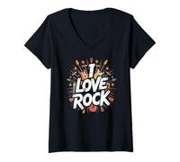 Mujer Explosión musical I Love Rock Bold Guitar Camiseta Cuello V