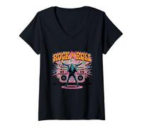Mujer Expresión de Rock N Roll Boombox Vibes Camiseta Cuello V