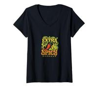 Mujer Extra Picante Comida Divertida Humor Amante del Calor Cita audaz Camiseta Cuello V
