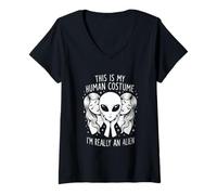 Mujer Extraño Divertido Este es mi Disfraz Humano, Soy Realmente un Extraterrestre Camiseta Cuello V