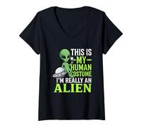 Mujer Extraño Divertido Este es mi Disfraz Humano, Soy Realmente un Extraterrestre Camiseta Cuello V