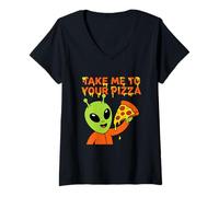 Mujer Extraterrestre Divertido Comer Pizza llévame a tu Pizza Camiseta Cuello V