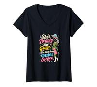 Mujer Extraterrestre Gracioso Ella es la Belleza Que Vino de la Dama del Espacio Exterior Camiseta Cuello V