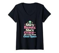 Mujer Extraterrestre Gracioso Ella es la Belleza Que Vino del Espacio Exterior Camiseta Cuello V