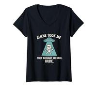 Mujer Extraterrestres me llevaron de vuelta grosero, divertido secuestro OVNI Camiseta Cuello V