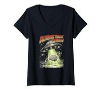 Mujer Extraterrestres tomaron mi Cerebro secuestro OVNI Retro Obra de Arte Camiseta Cuello V