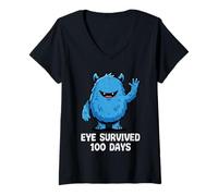 Mujer Eye Survived 100 Days of School Monster - Lindo 100th Day Kids Camiseta Cuello V